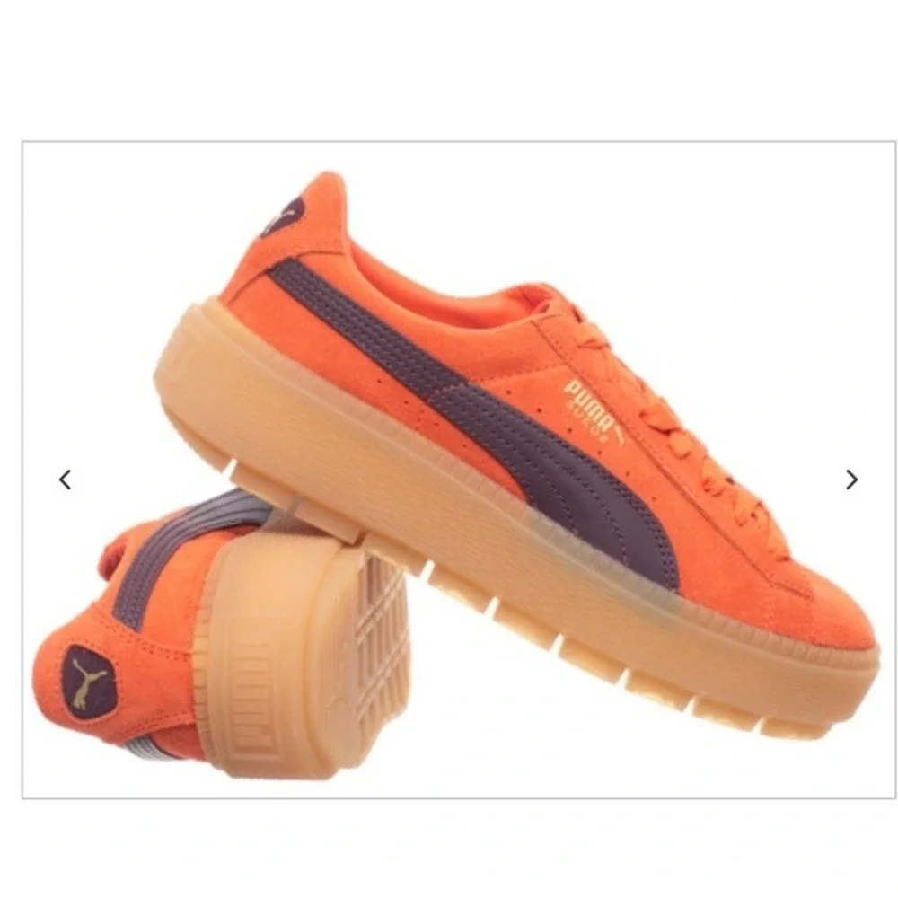 Puma Platform Trace Block Lace Up Orange/Purple Suede Leather Sz7 Trainers Rare